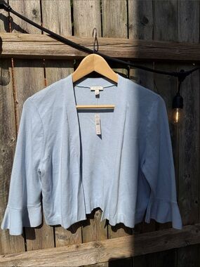 Talbots Pale Blue Open-Front Ruffle Sleeve Cardigan